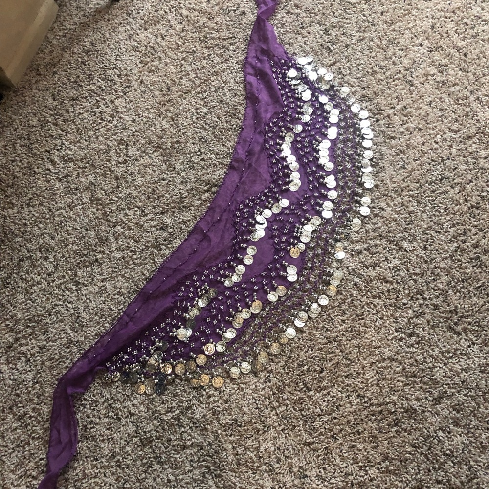 Purple Belly Dance Hip Scarf with Silver Coins